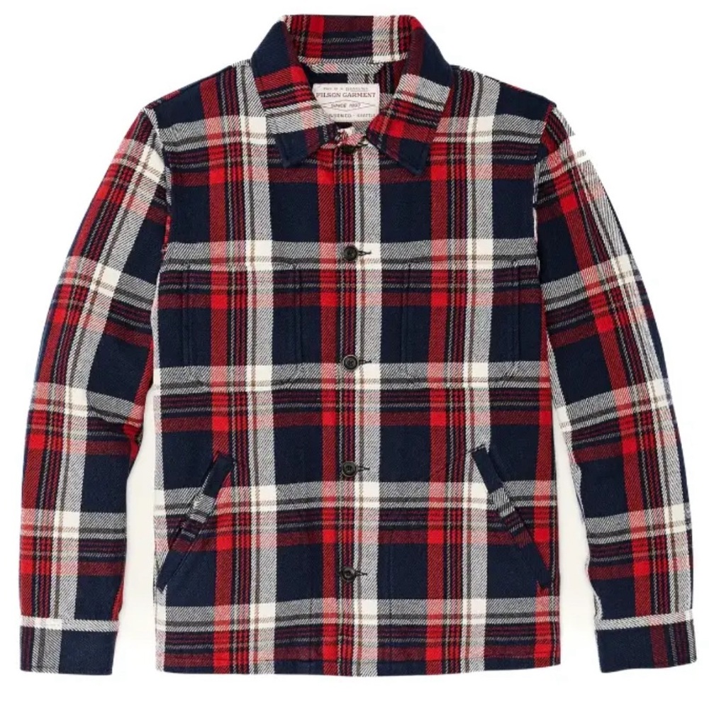 Deer Island Ranch Coat 20263412 Navy Red White Dark Blue Plaid Flannel Jacket
